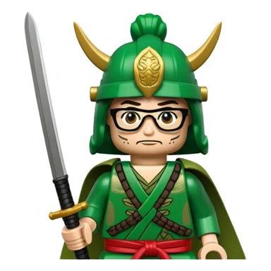lego Samurai with glasses, Warrior in green samurai armor, with katana sticker