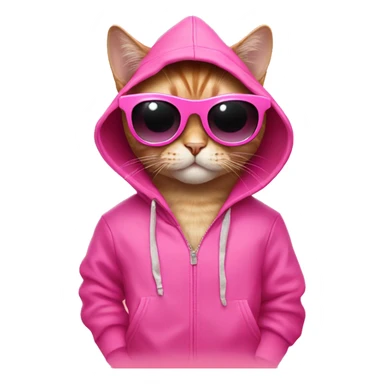 Cat wearing a pink hoodie with pink sunglasses and pink coctel sticker
