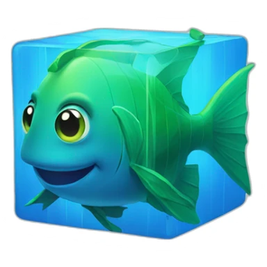 blue magic cube with a green face and a green fish fin sticker