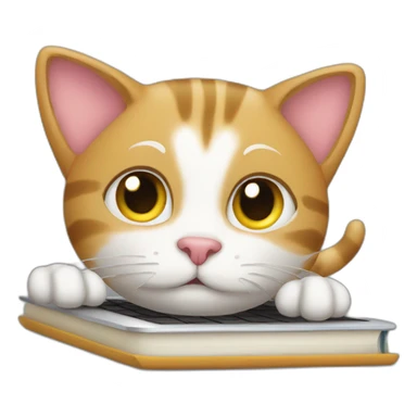 cat-working on notebook sticker