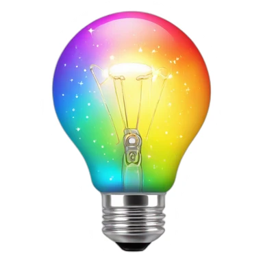shiny sparkles around the light bulb in rainbow sticker