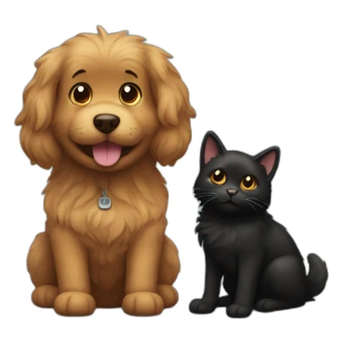 Black cat and Brown fluffy dog smiling sticker