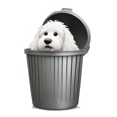 White doodle digging in trash can sticker