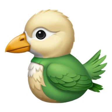 un oiseau classique de profil tout vert même sa tête  et un seul poil blond qui fait une petite bouclette sur le front avec le collier argenté avec des ronds attachés au collier est autour du coup de l’oiseau entre la tête et le corps sticker
