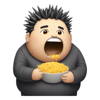 draw a obese person with spiky hair eating sticker