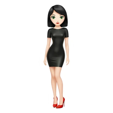 🕵🏻‍♀️💦🧥 black hair , green eyes , full body , red high heels , black latex dress , sticker