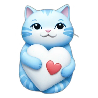 blue and white cat hug heart sticker