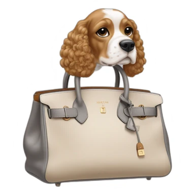 American cocker beige and white with a grey hermes birkin bag sticker