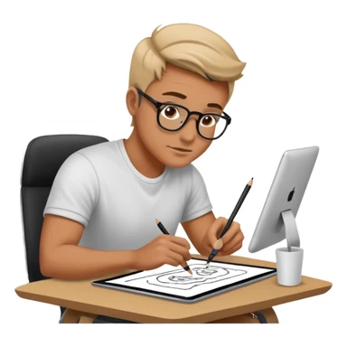 designer drawing in a digital table with his computer sticker