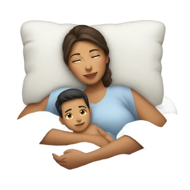 Hispanic mom and newborn baby boy laying in bed sticker