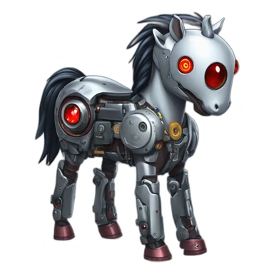 cyborg mlp pony with one red mechanical eye prosthesis with camera lens, cyberpunk, grimdark, sci-fi, cyber implants sticker