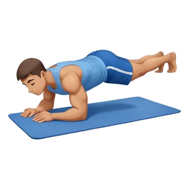 buff man blue shorts doing plank exercise on yoga mat sticker