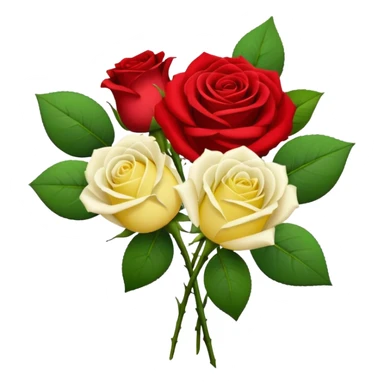 One red flower and one white flower and one small yellow rose below them in bouquet  sticker