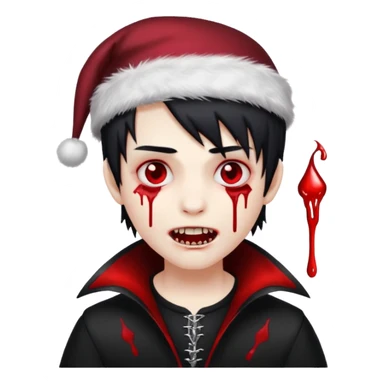 grey skin emo vampire boy with Christmas hat and blood dripping from fangs  sticker