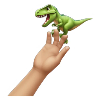 A hand grabbing a dinosaour sticker