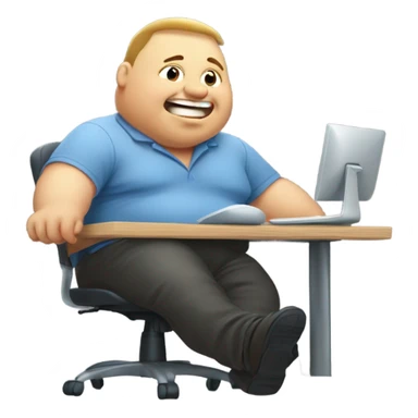 chubby guy gets hurt by computer sticker