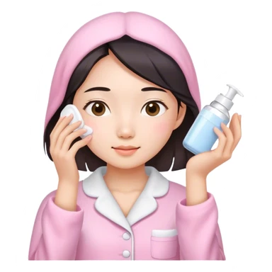 angelic asian girl doing skin care in pink pajamas sticker
