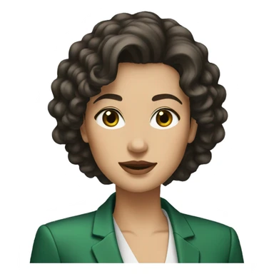 dark brown permed hair, green blazer, lady,professional sticker