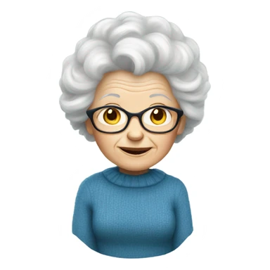 an elderly white woman with a fluffy hairstyle wearing a blue sweater sticker
