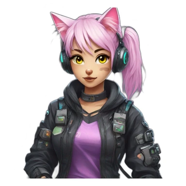 Anime cat gamer girl cyberpunk sticker