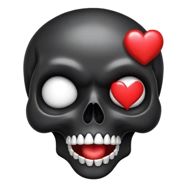 Black skull with heart eyes blowing a kiss sticker