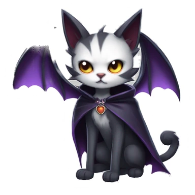   cool edgy beautiful anime-style ethereal dark-punk-themed animal vampiric cat-hybrid Fakemon with big fangs and bat-wing-ears with a cape full body sticker