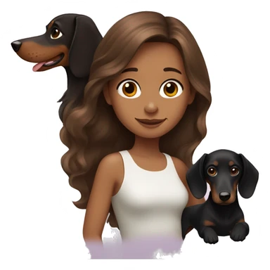 a brown-haired girl with a long-haired black dachshund sticker