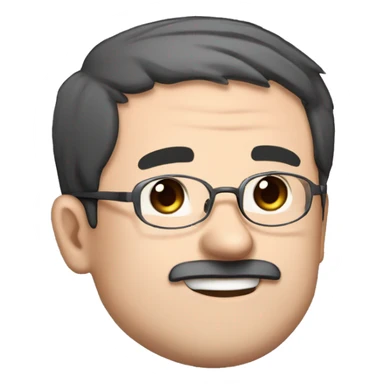 masterpiece, anime style, chibi, illustrated logo, medium short shot, emote for twitch of a 46 year old man, oval face, black hair, wrinkles on forehead, brown eyes, white skin, inky shirt, short hair, glasses, working in his computer
 sticker