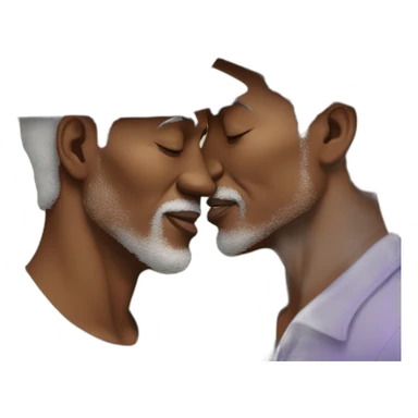 Older African Man with hat kissing  older blond man with hat sticker