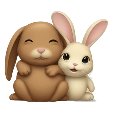Brown bunny hugging beige bunny sticker