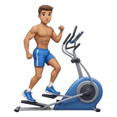buff guy in blue shorts using elliptical sticker