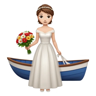 Chica blanca,cuerpo entero, vestido boda cuello barco, pelo castaño,   1 ramo de flores , pelo recogido con mechones sticker