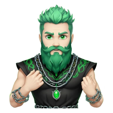 hades greek god with green flames and beard with chains on his arms and neck. Dynamic pose sticker