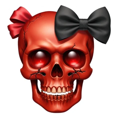 make me a red crystal skull partly see thew super gem like make it realistic and held together by a big black bow super realistic skull cracking all over the eyes are black and rotting  sticker