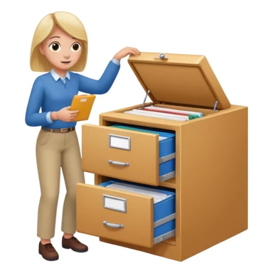 A person opening a filing cabinet to search for file sticker