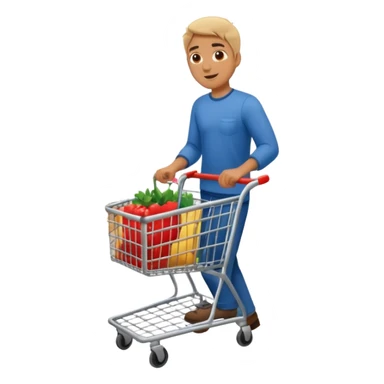full body of a man pushing a shopping cart inside a supermarket sticker