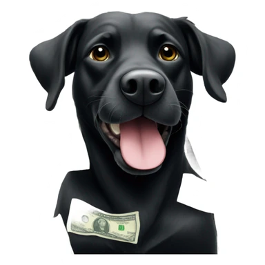 Black dog with money sticker