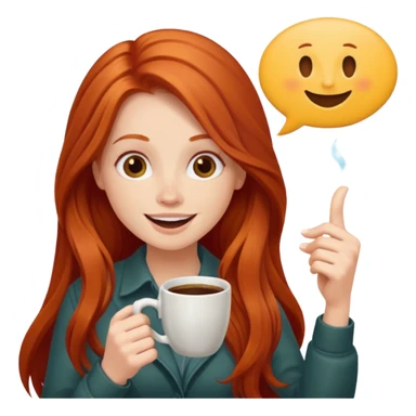 Excited long haired redhead drinking coffee with a sign in front saying GTSY sticker