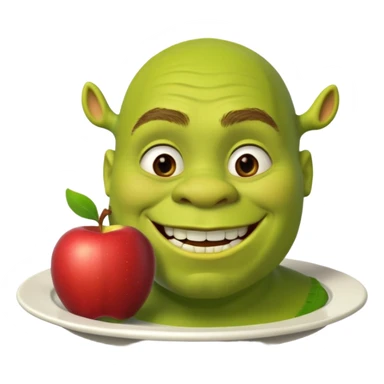 shrek on a plate with an apple in his mouth sticker