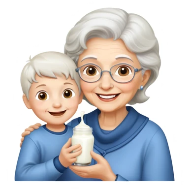 grandmother offering yogurt to grandson sticker