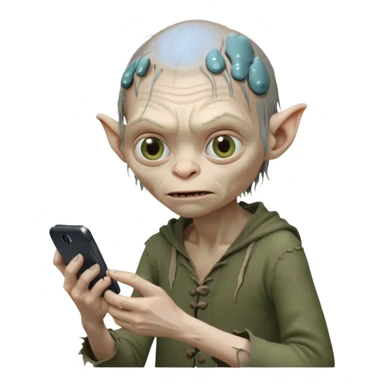 gollum typing a cellphone in a WhatsApp sticker
