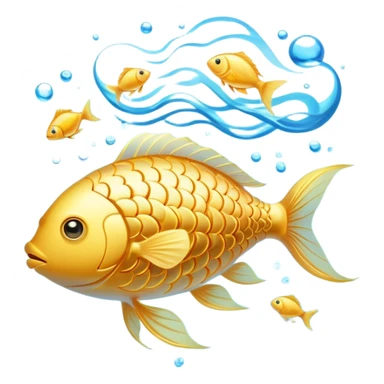 Ethereal golden fish swimming around a glowing brain, with omega-3 capsules floating between them. Flowing streams of luminous energy connect the fish, brain and omega symbol, all radiating with a soft golden light in a dreamy blue aura. sticker