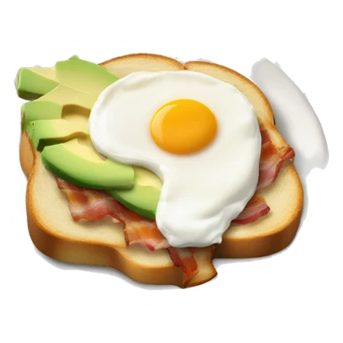Breakfast plate with avocado & cream cheese toast spreaded like chessboard with poached egg and bacon sticker