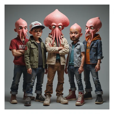 realistic Squid Game main cast group portrait, photorealistic style sticker