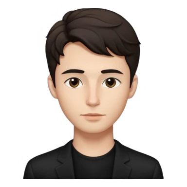 Minimalist emoji of a slender young man doing pilates, smooth rounded face, high cheekbones, almond eyes with dark brows, small button nose, soft lips, defined jawline, tousled dark wavy medium hair, boyish beauty, cute and expressive, flat colors, simple shading. Black accent outfit. sticker