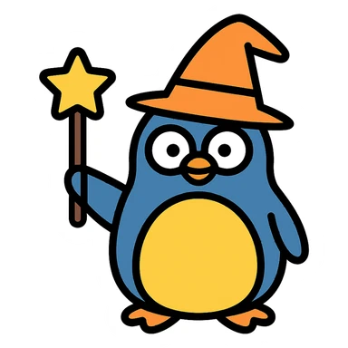 color outline icon of a penguin wizard sticker