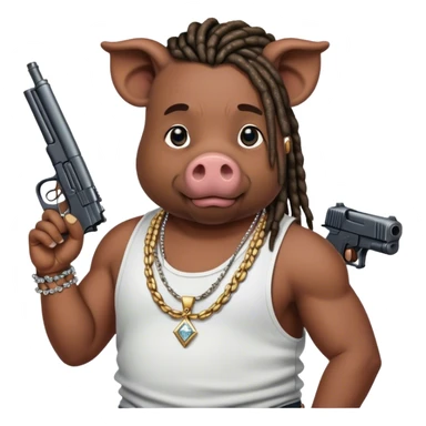 african-american race pig with dreads looking gangster with gun and tank top, with diamond blinging chain sticker