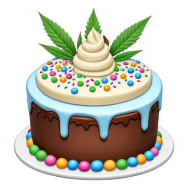 frozen ice cream cake dessert with cannabis leaf sticker