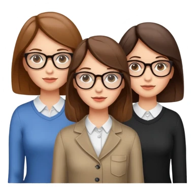 three girls, two brunettes and one light brown-haired with glasses sticker