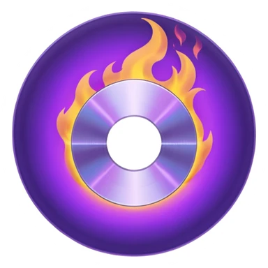 A minimalist CD disc with a subtle fire design, purple flames sticker